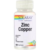 Минералы Solaray Цинк и Медь, Zinc Copper, 100 вегетарианских капс Фото