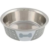 Посуд для собак Trixie Миска металева із силіконом 400 мл/14 см (біло-сір Фото