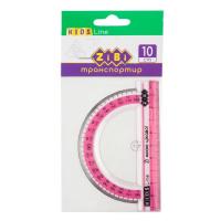 Линейка ZiBi Транспортир 100мм, с розовой полоской, блистер Фото