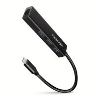 Концентратор AXAGON USB-C to 3xUSB-A + RJ45 0.2m metal black Фото