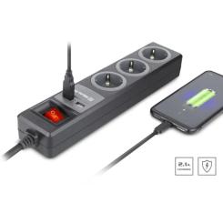 Сетевой удлинитель REAL-EL RS-3 USB CHARGE 1.8m, black Фото 4