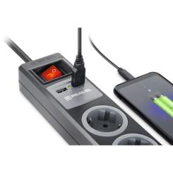 Сетевой удлинитель REAL-EL RS-3 USB CHARGE 1.8m, black Фото 5