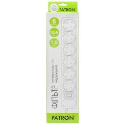 Сетевой фильтр питания Patron 1.8m (SP-1062W), 6 розеток White Фото 1