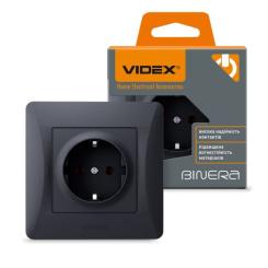 Розетка Videx BINERA 1ая із заземленням черн Фото 3
