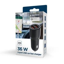 Зарядное устройство Gembird 2xUSB QC3.0 car adapter black Фото 6