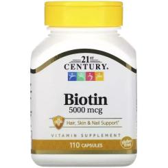 Витамин 21st Century Биотин, 5000 мкг, Biotin, 110 капсул Фото