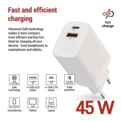 Зарядное устройство EMOS V04G45 1xUSB-A + 1xUSB-C PD20W GaN Фото 2