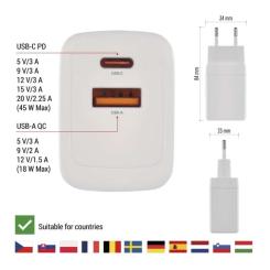 Зарядное устройство EMOS V04G45 1xUSB-A + 1xUSB-C PD20W GaN Фото 4