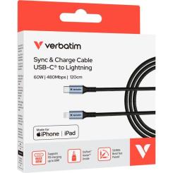 Дата кабель Verbatim USB-C to Lightning 1.2m black Фото 3