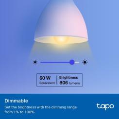 Умная лампочка TP-Link Tapo L530E (2-Pack) N300 Фото 5