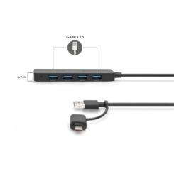 Концентратор Digitus USB-C + USB-A to 4xUSB-A 0.2m black Фото 2