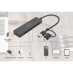 Концентратор Digitus USB-C + USB-A to 4xUSB-A 0.2m black Фото 3