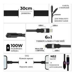 Дата кабель Rolling Square 6in1 inCharge XL 0.3m black Фото 1