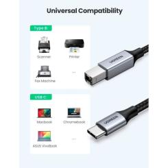 Кабель для принтера Ugreen USB-C 2.0 to BM 1.0m black Фото 1