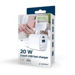 Зарядное устройство Gembird 1xUSB-C PD20W + 1xUSB QC3.0 white Фото 6