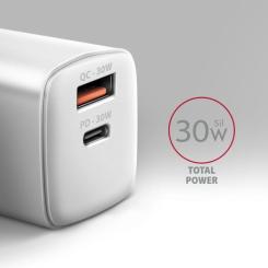 Зарядное устройство AXAGON 1xUSB QC4.0 + 1xUSB-C PD30W PPS white Фото 2
