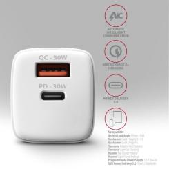 Зарядное устройство AXAGON 1xUSB QC4.0 + 1xUSB-C PD30W PPS white Фото 4