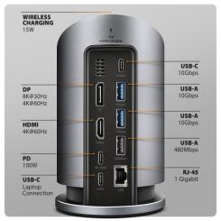 Концентратор AXAGON USB-C 9-in-1 wireless 15W PD100W 0.6m Фото 3