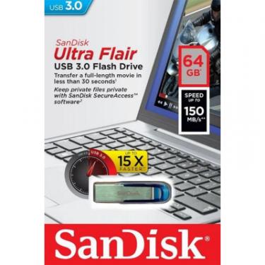 USB флеш накопитель SanDisk 64GB Ultra Flair Blue USB 3.0 Фото 5