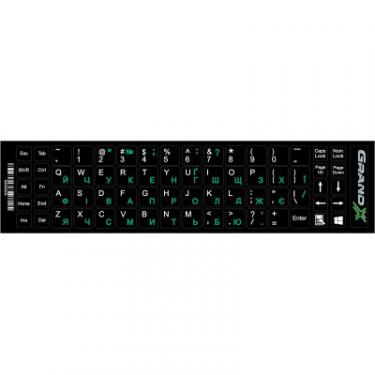 Наклейка на клавиатуру Grand-X 68 keys UA green, Latin white Фото