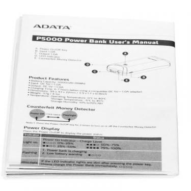 Батарея универсальная ADATA P5000 Black (5000mAh, 5V*1A, cable) Фото 5