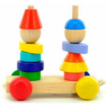 Развивающая игрушка Мир деревянных игрушек Пирамидка-каталка Мальчик и девочка Фото 1