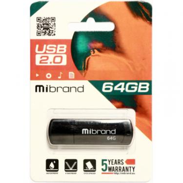 USB флеш накопитель Mibrand 64GB Grizzly Black USB 2.0 Фото 1