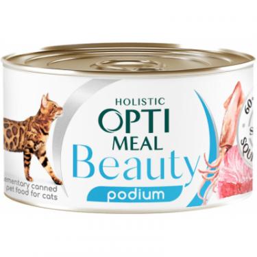 Консервы для кошек Optimeal Beauty Podium смугастий тунець у соусі з кальмарам Фото