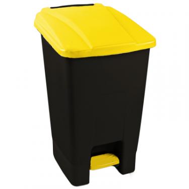 Контейнер для мусора Planet Household з педаллю чорний з жовтим 70 л Фото