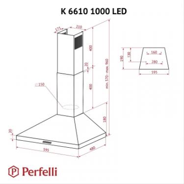 Вытяжка кухонная Perfelli K 6610 BL 1000 LED Фото 9