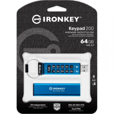 USB флеш накопитель Kingston 64GB IronKey Keypad 200 AES-256 Encrypted Blue USB Фото 5