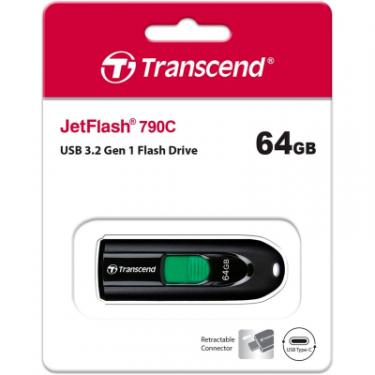 USB флеш накопитель Transcend 64GB JetFlash 790C Black USB 3.1 Type-C Фото 6