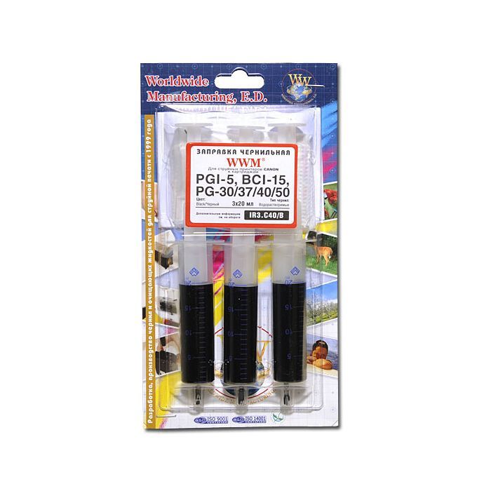 Заправочный набор WWM CANON PG-40 Black (3x20ml) Фото