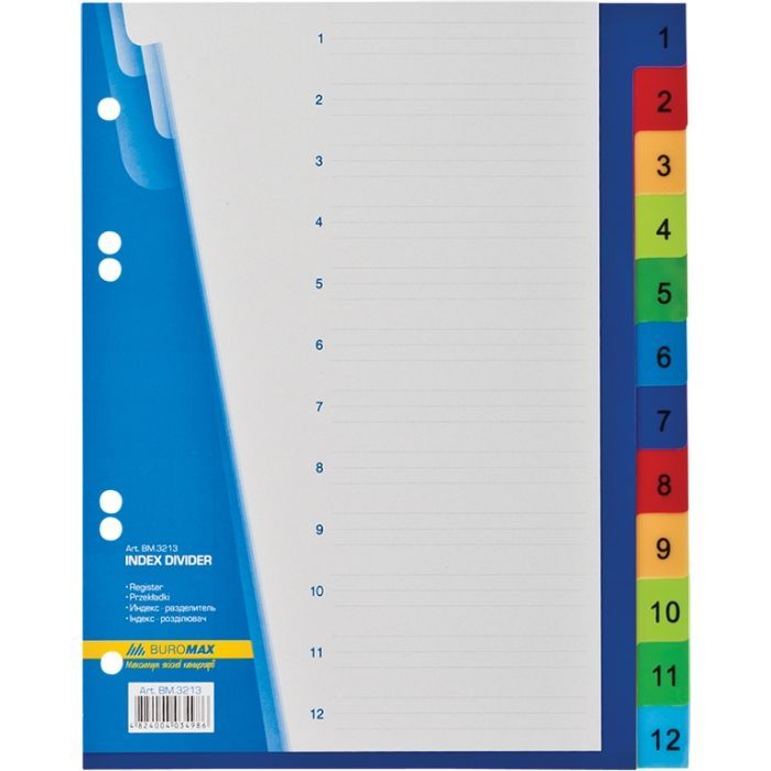 Разделитель страниц Buromax А5 numeric, 12 dividers Фото