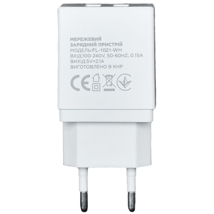 Зарядное устройство Florence 2USB 2A + microUSB cable white Фото