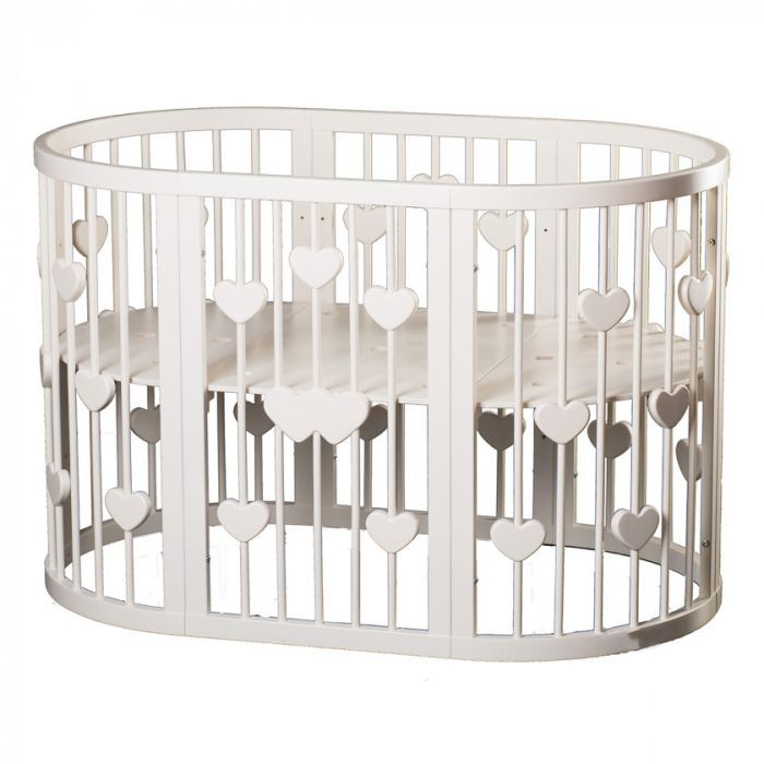 Кроватка Ingvart SMART BED ROUND с сердечками молочный Фото