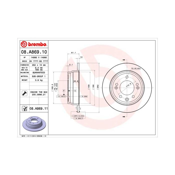 Тормозной диск Brembo 08.A869.10 Фото