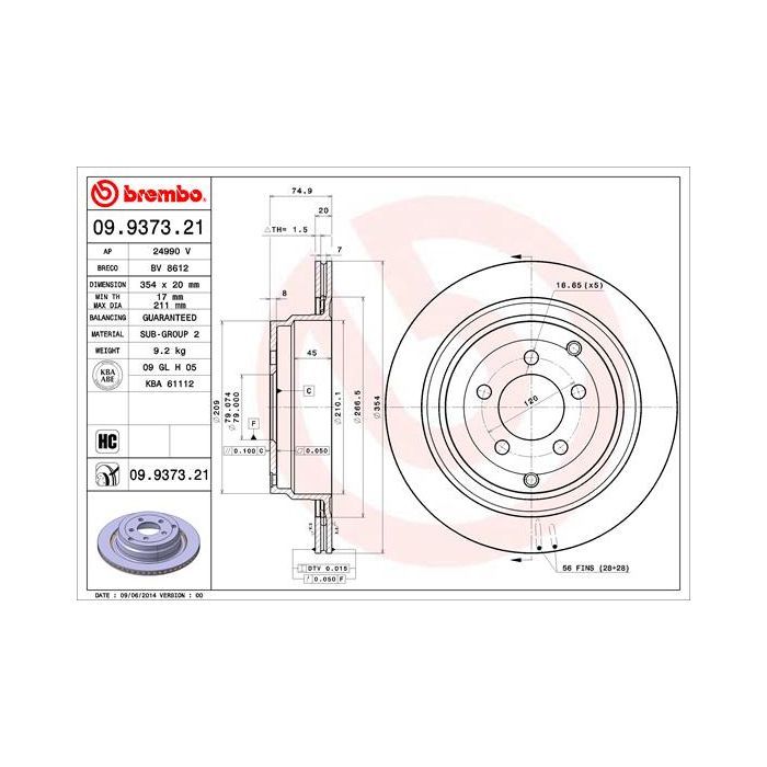 Тормозной диск Brembo 09.9373.21 Фото