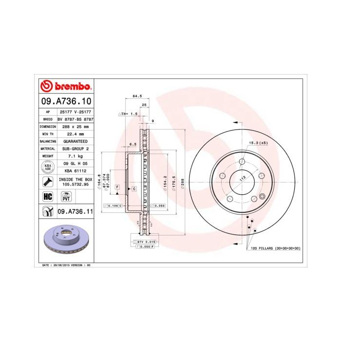 Тормозной диск Brembo 09.A736.11 Фото