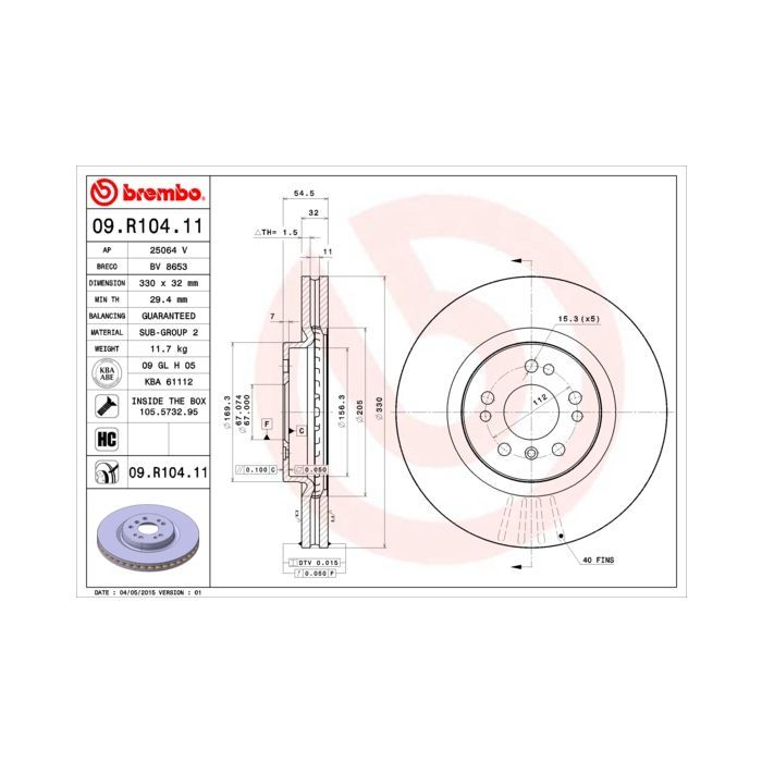 Тормозной диск Brembo 09.R104.11 Фото
