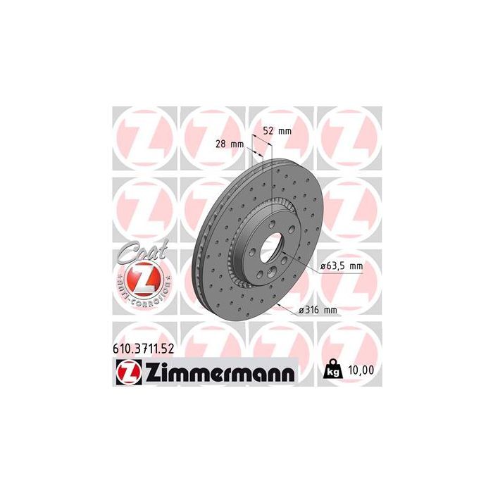 Тормозной диск ZIMMERMANN 610.3711.52 Фото