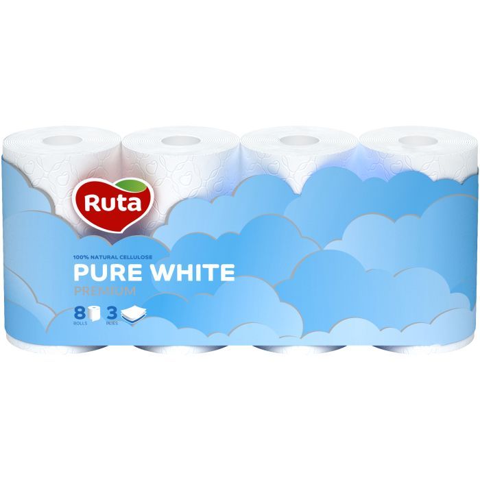 Туалетная бумага Ruta Pure White 3 шари 8 рулонів Фото