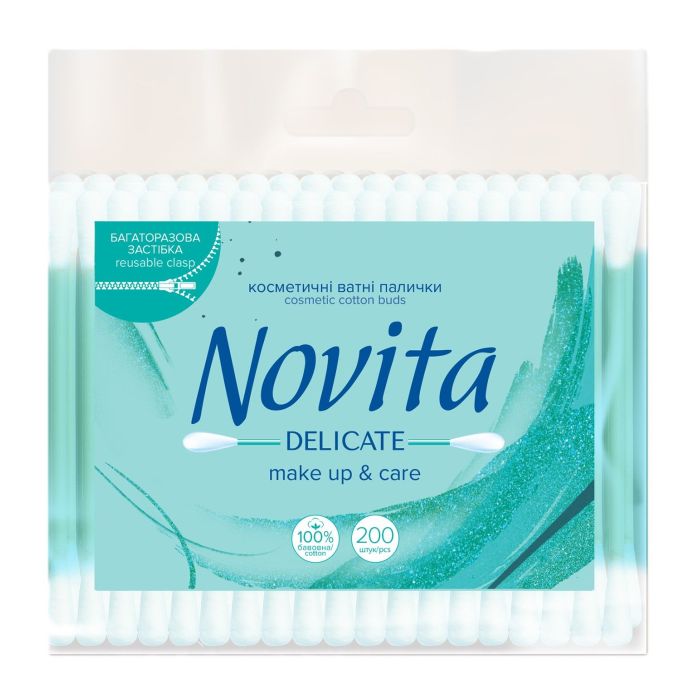 Ватные палочки Novita Delicate в поліетиленовому пакеті 200 шт. Фото
