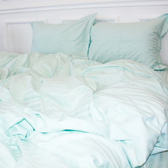 Постельное белье MirSon Satin Stripe 30-0013 Azure 2х143х210 сімейний Фото