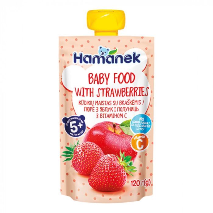 Детское пюре Hamanek Яблоко Клубника, 120 г Фото
