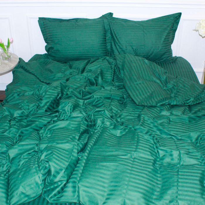 Постельное белье MirSon SatinStripe 30-0017Green 200х220 Євро Фото