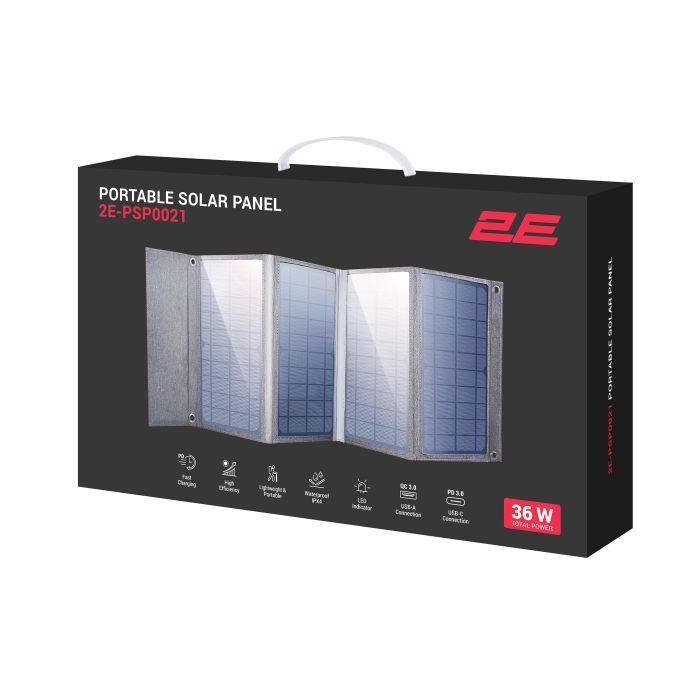 Портативная солнечная панель 2E Sun Panel 36W USB-С 20W, USB-A 18W Фото 1