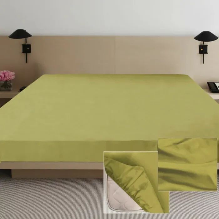 Простынь Ярослав на резинке сатин 05 оливковый 200х180х20 Фото