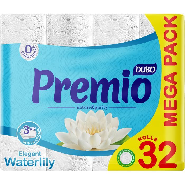 Туалетная бумага Диво Premio Waterlily 3 слоя 32 рулона Фото