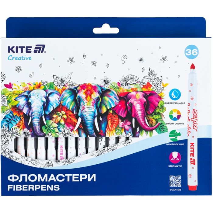 Фломастеры Kite Creative Superwashable 36 цветов Фото